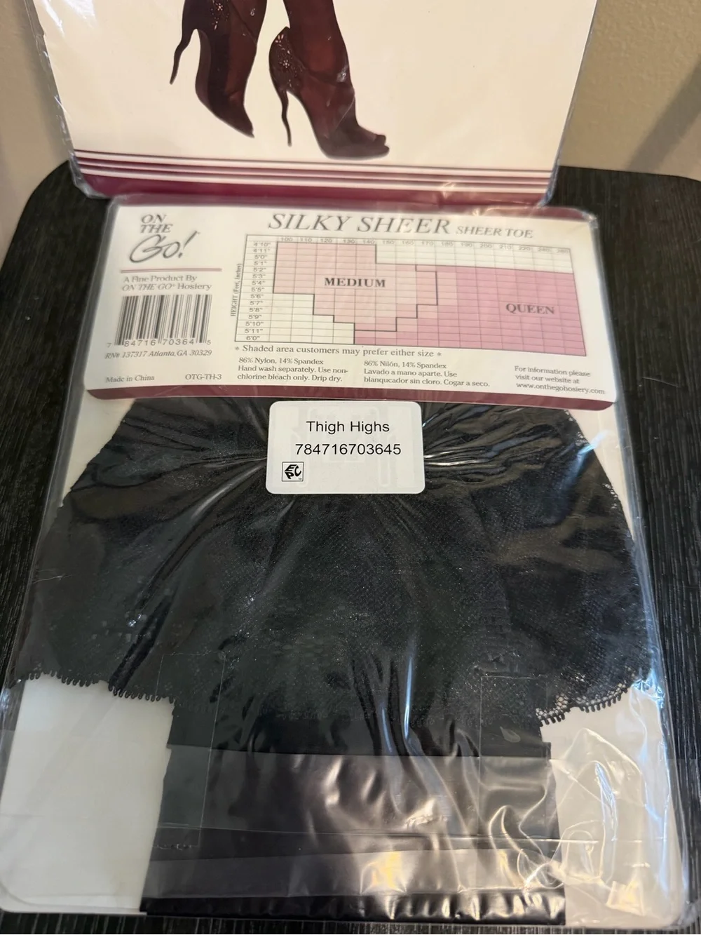 2 Pack On The Go Silky Sheer Lace Top Thigh High Stockings Medium Black